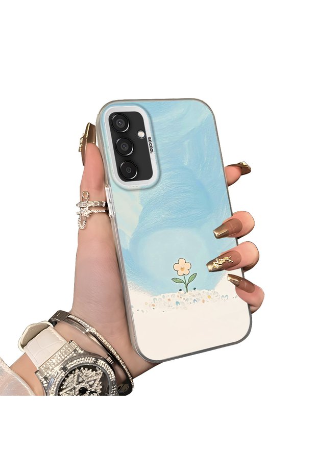 Samsung Galaxy M15 Compatible Cute Little Flower Pattern Acrylic Back Silicone Edge Phone Case