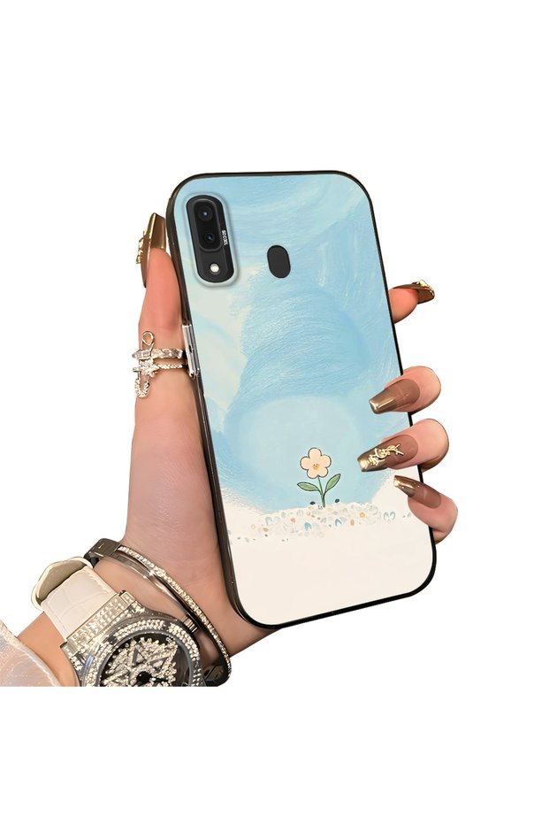 Cute Little Flower Pattern Acrylic Back Silicone Edge Phone Case Compatible with Samsung Galaxy A30/A20