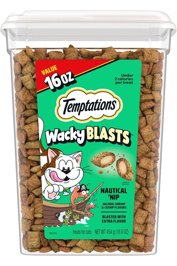 Wacky Blasts Cat Treats, Nautical 'Nip Flavor, 16 oz | Salmon, shrimp & catnip flavor bits, crunchy outside/soft inside, under 2 cal per treat, 100% complete nutrition, resealable