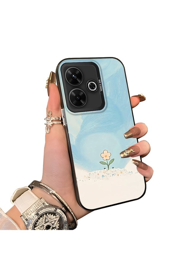 For Xiaomi Poco M6 4g Compatible Cute Little Flower Pattern Acrylic Back Silicone Edge Phone Case