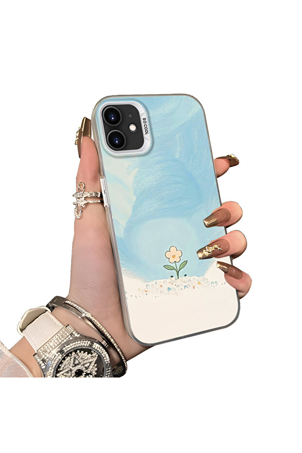 iPhone 11 Compatible Cute Little Flower Pattern Acrylic Back Silicone Edge Phone Case