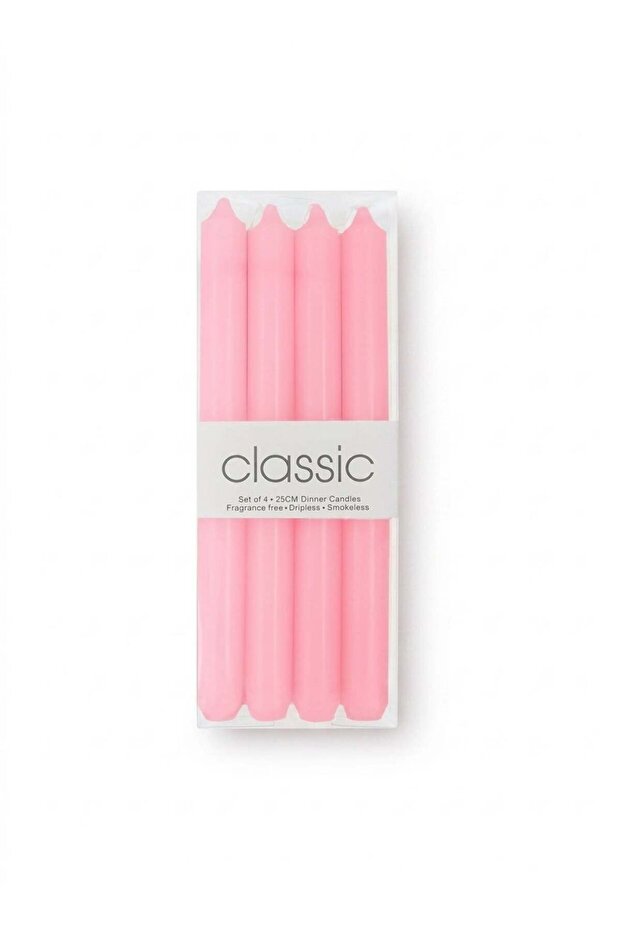 Classic Pink Candles – Set of 4, 25CM Elegant Dinner Candles