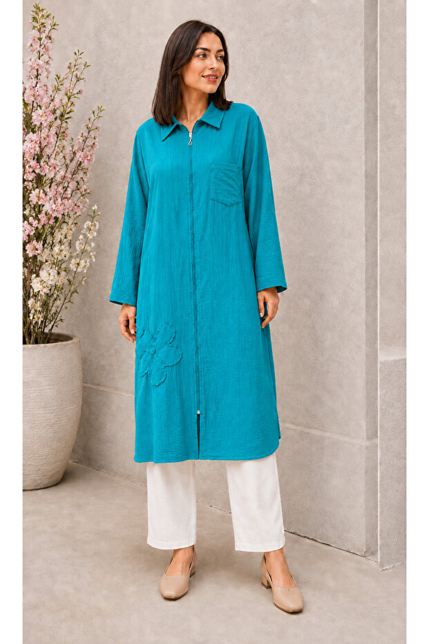Women's Washed Cotton Fabric Zippered Long Sleeve Cap 42-48