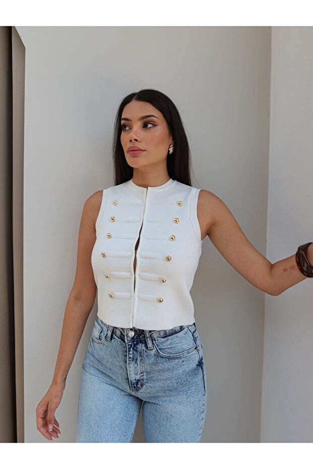 Gold Buttoned Vest Blouse