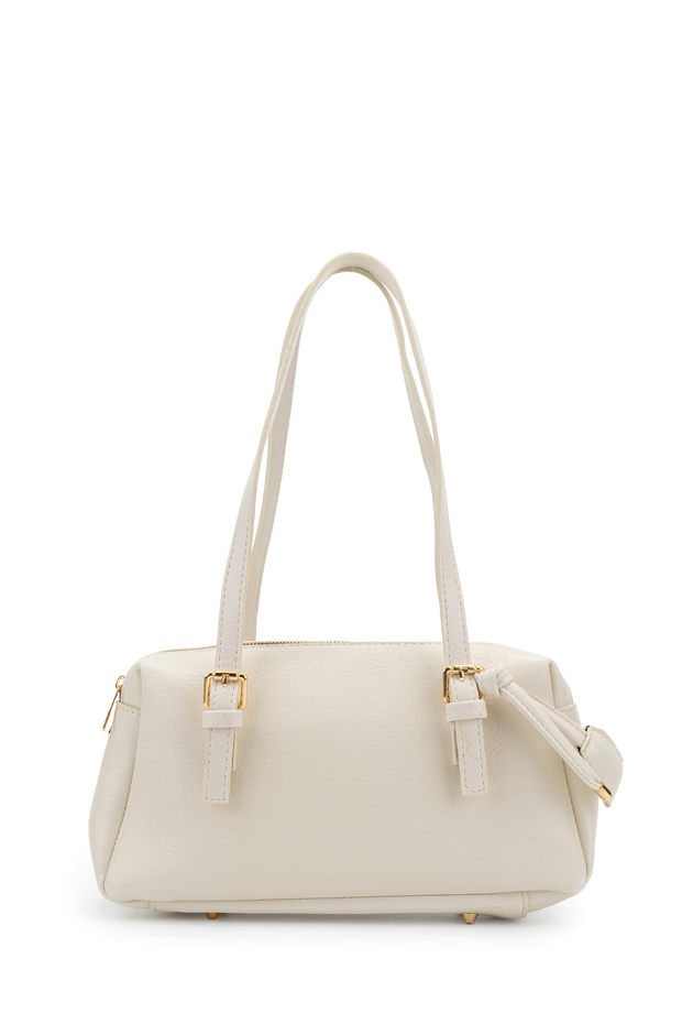 Double Compartment Belt Detailed Women's Shoulder Bag Venus Cream