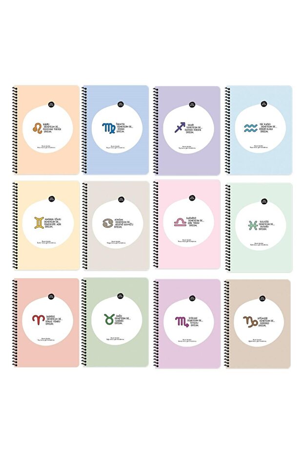 16,5*22,5 80 Yp.Striped Notebook with Stickers-Burçlar Series