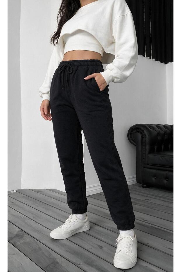 Women's Winter 3-Thread Fleece Lined Casual Basic Sweatpants with Elastic Cuffs