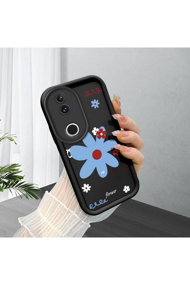 Vivo V50 Compatible Black Silicone Case Colorful Flower Pattern Camera Protected Shock Absorbing