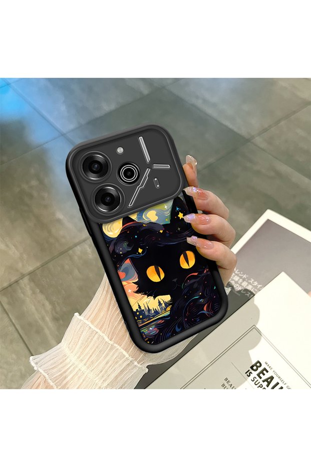 Tecno Pova 6/Pova 6 Pro Compatible Black Silicone Case Starry Night Black Cat Pattern Camera Protected Shock Absorbing