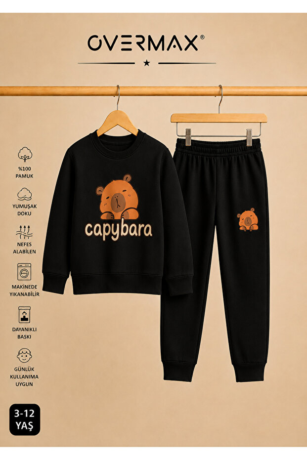 Capybara Printed Unisex Design Children's Tracksuit Set – Ages 3-12