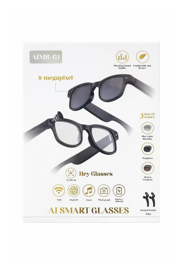 G1 AI Smart Glasses 8MP Camera WiFi Bluetooth Voice Assistant Translation Music Glasses Black