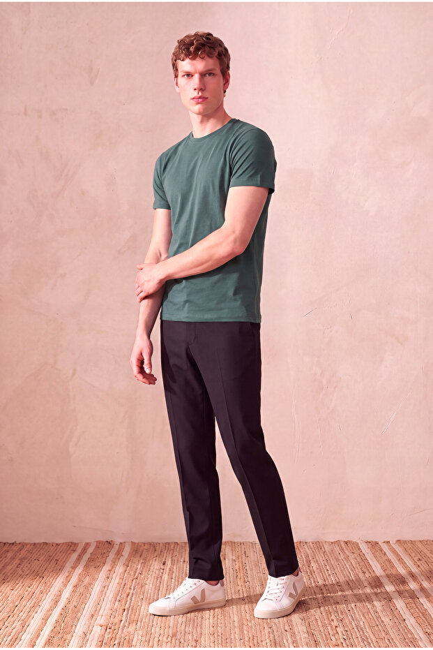 Men's 100% Cotton Green Short Sleeve Crew Neck Basic T-Shirt Olav