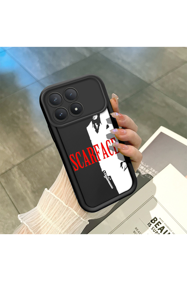 Xiaomi Redmi K90 5g Compatible Black Silicone Case Scarface Film Themed Black-White Design Camera Protected Shock Absorbing
