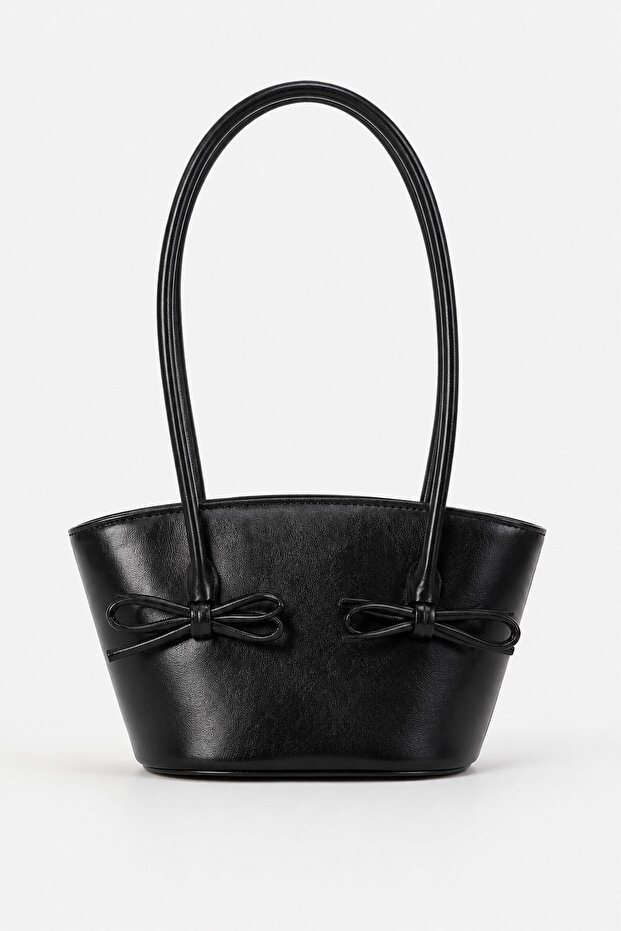 Lorin Bow Detailed Soft Leather Look Large Volume Women's Shoulder Bag Black
