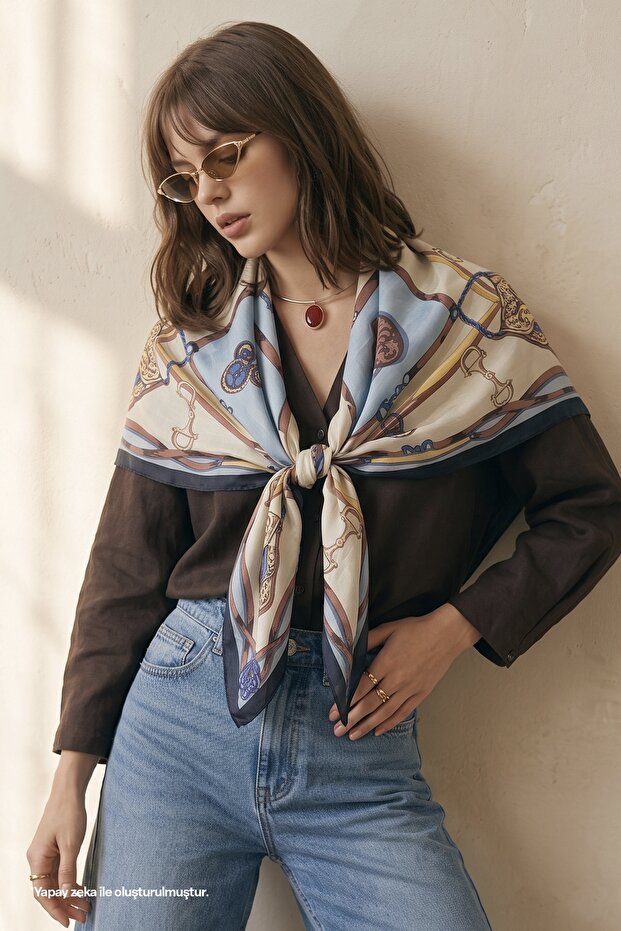 Patterned Beige Soft Scarf 90X90