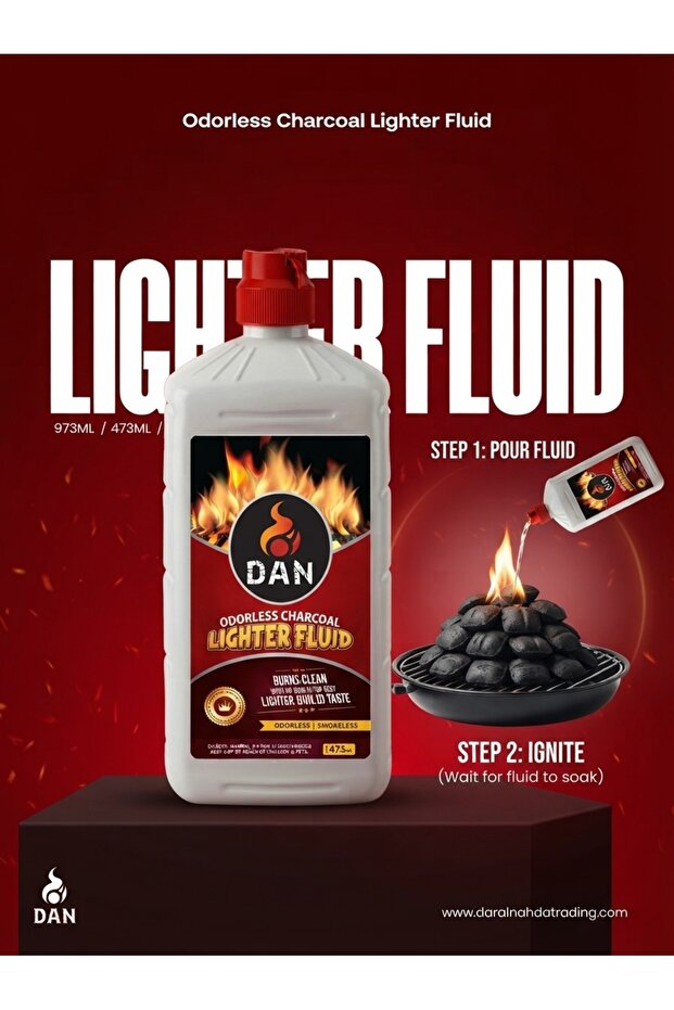 DAN Odorless Charcoal Lighter Fluid | Smokeless & Fast Ignition BBQ Grill Liquid for Charcoal