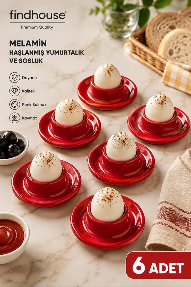 6 Pcs Melamine Unbreakable Poached Egg Serving Set, Presentation Dish, Turkish Delight Dish, for Breakfast, Dowry, Kitchen, Cafe, Restaurant, Hotel