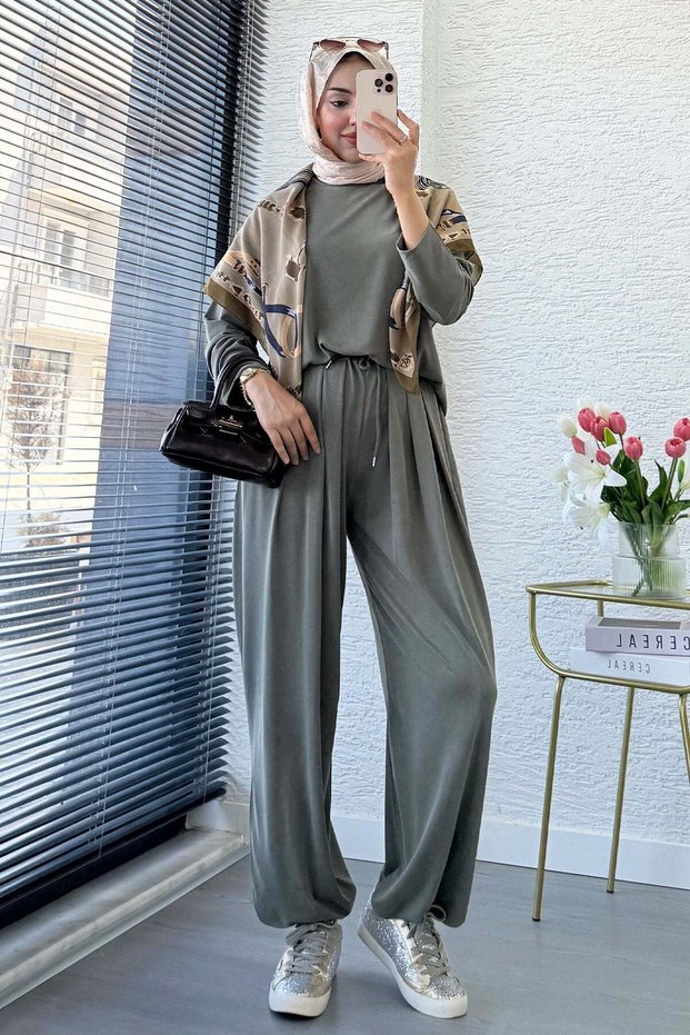 Premium Shalwar Cut Double Face Trouser Set - Khaki