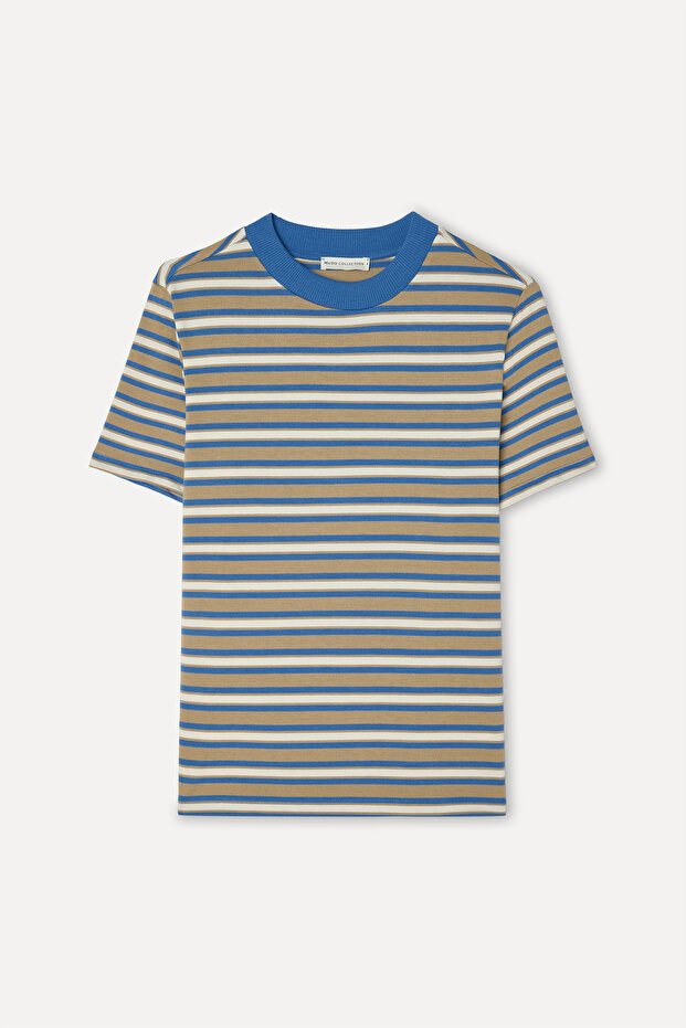 Women's Blue Striped Crew Neck T-Shirt