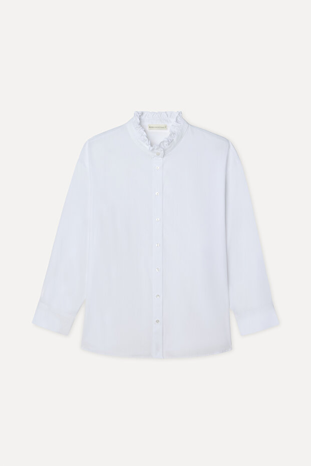 Women's White Loose Fit High Collar Long Sleeve Shirt