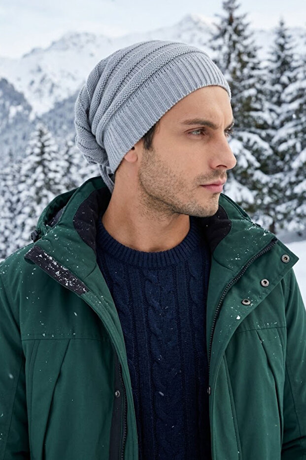 Unisex Knitwear Beanie with Drawstring at the Back, Winter Draped Slouchy Beanie