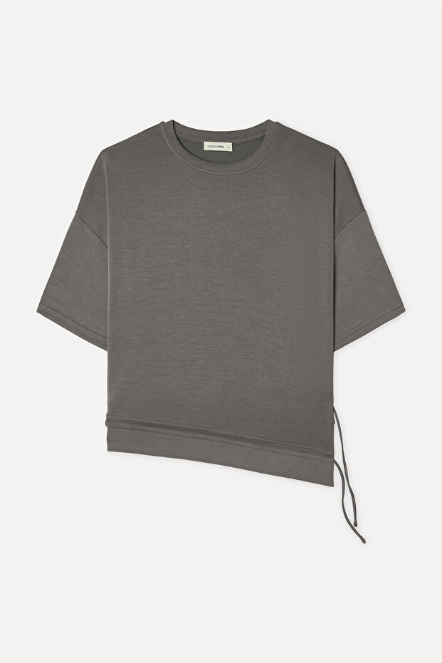 Women's Gray Loose Fit 3/4 Sleeve Crew Neck Sweatshirt