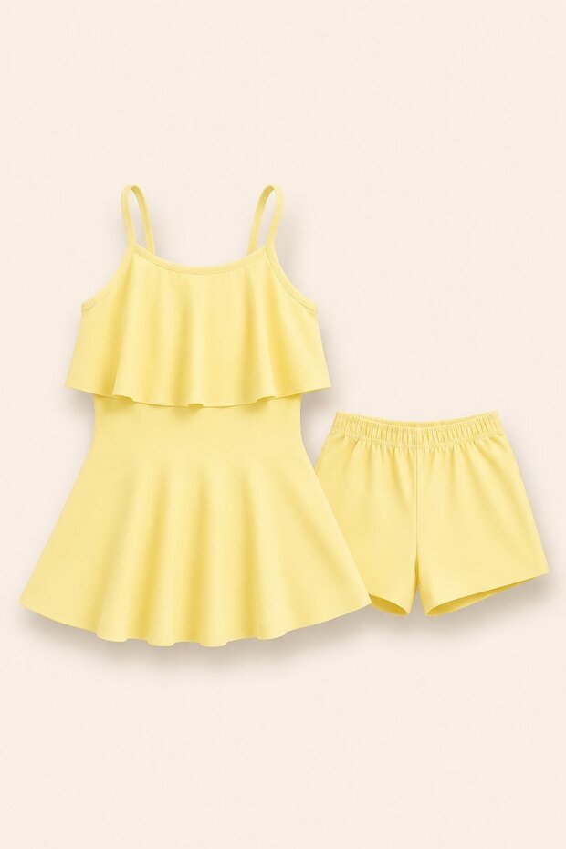Girls' Suspender Ruffle Dress and Shorts 2-Piece Swimsuit Set 12919