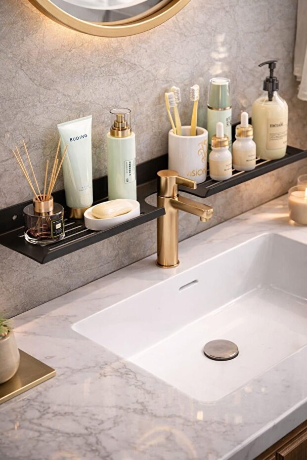 Black Metal Bathroom Shelf, over the Sink Organizer, Wall Shelf, Shampoo Holder