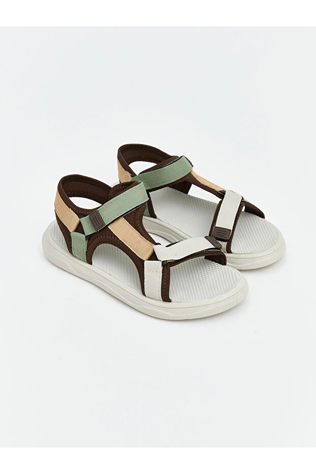 Beige Color Blocked Boys' Sandals