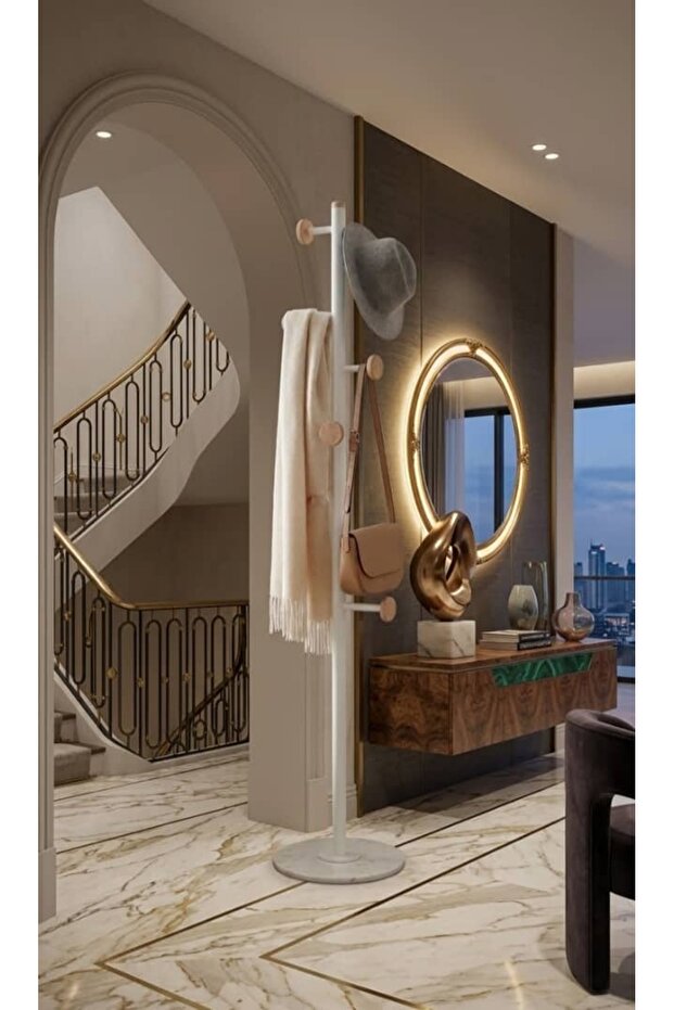 شماعة علاق ملابس ومعاطف قائمة 170×25 سم أبيض متعددة الخطافات بتصميم أنيق وعصري للاستخدام المنزلي والمكاتب
