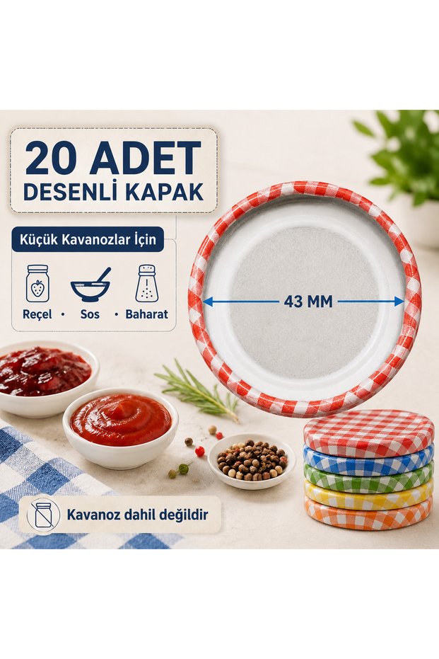 43 mm Patterned Jar Lid 20 Pieces Colorful Checkered Jam Sauce Spice Lid