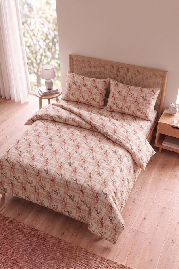 Sarmaşık Double Duvet Cover Set | 200X220 cm Duvet Cover, 2 Pieces of 50X70 cm Pillowcases and Fitted Sheet | Cotton Soft Texture