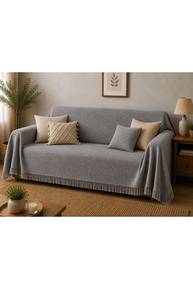 Sofa Cover / Bedspread Gray Plaid 100% Cotton 170X200 cm
