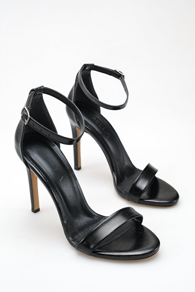 Black Thin Heeled Single Strap Ankle Strap Stylish Evening Dress Sandals