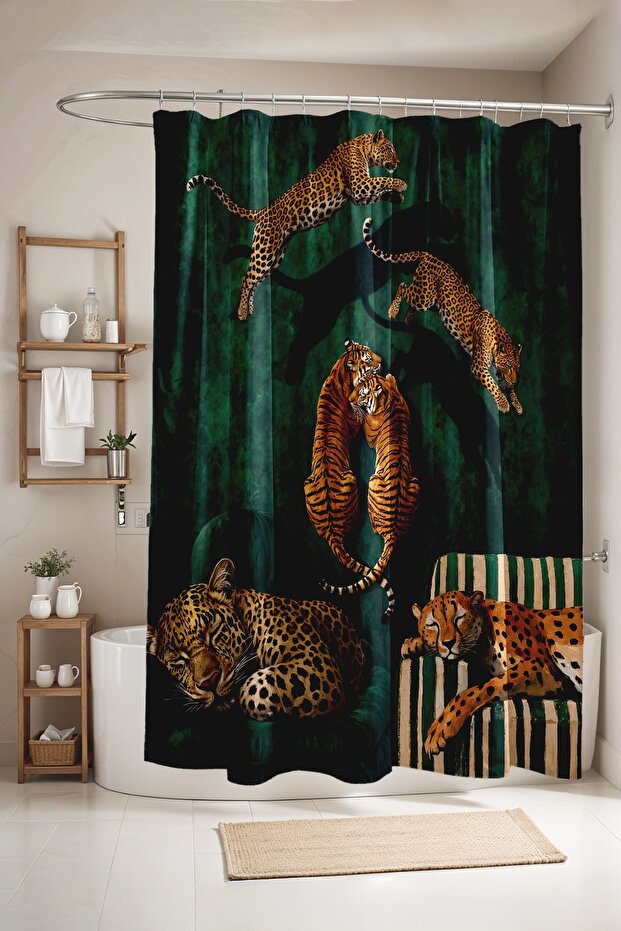 Leopard and Tiger Love Patterned Shower Curtain, Bathtub Curtain 175X200Cm