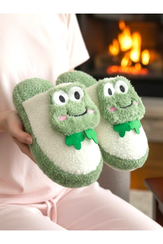 Women's Silent Sole Plush House Slippers with Frog Figure