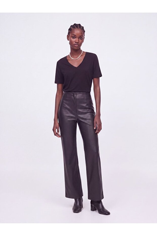 Leather Look Black Trousers
