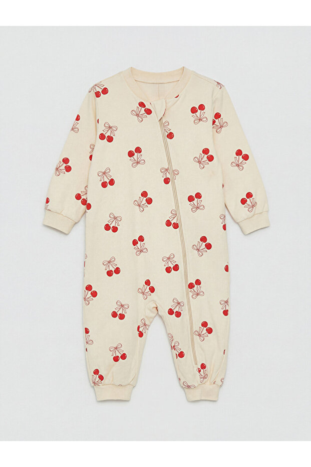 Beige Crew Neck Patterned Baby Girl Sleeping Bag
