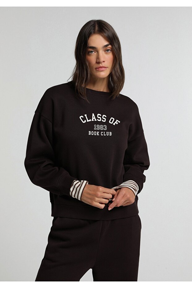 Regular Fit Round Neck Printed Women's Purple Sweatshirt