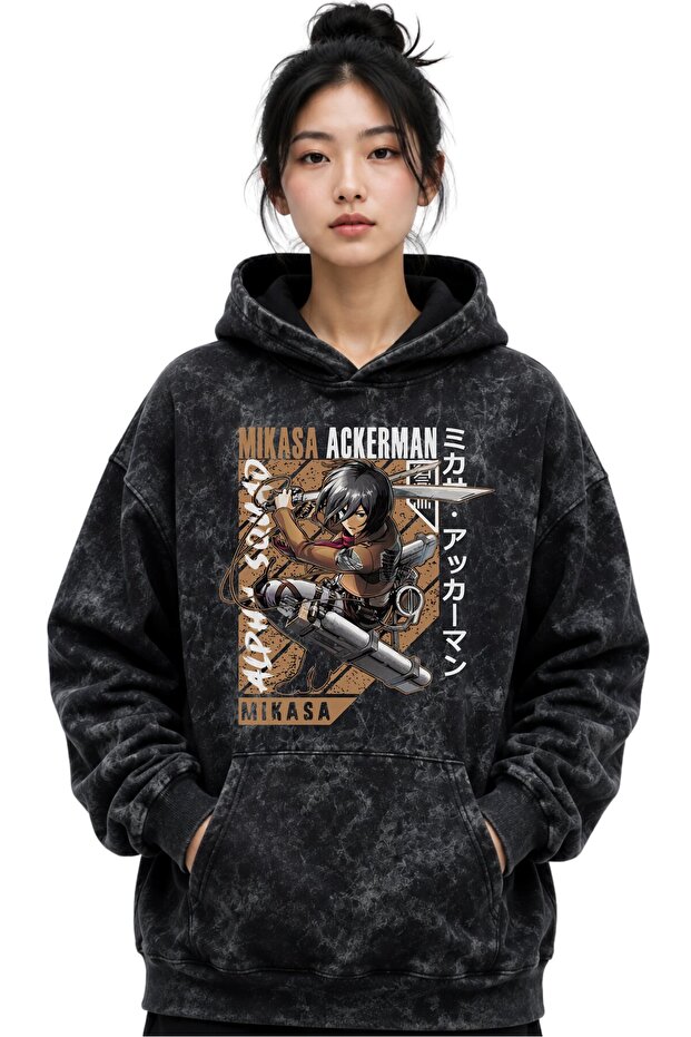 Mikasa Ackerman Attack on Titan Anime Printed Unisex Oversize Washable Premium Hoodie Sweatshirt