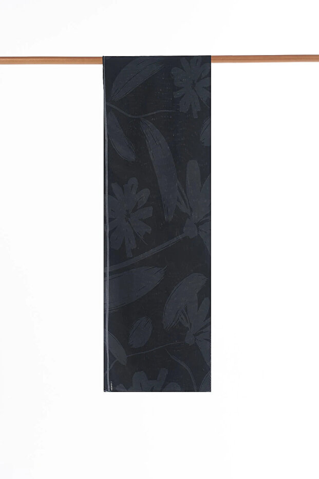 Floral Pattern Silk Shawl Black
