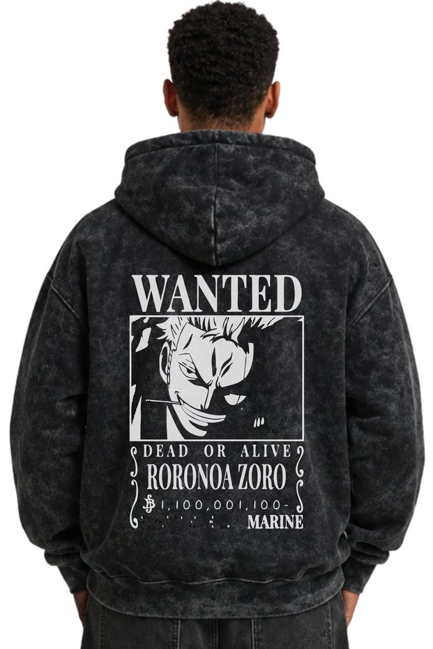 Wanted Roronoa Zoro One Piece Printed Unisex Oversize Washable Premium Hoodie Sweatshirt