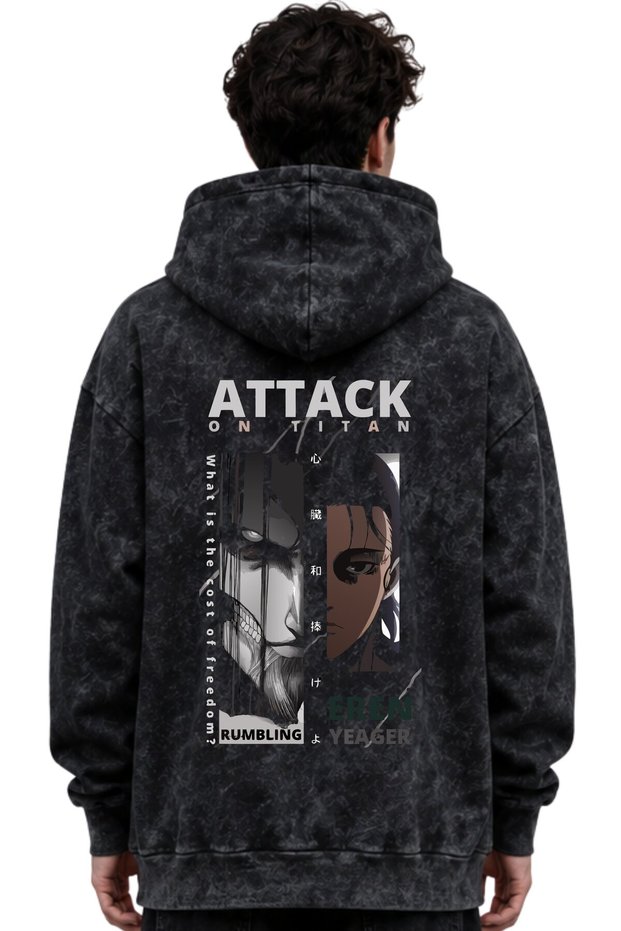 Attack on Titan Eren Yeager Anime Printed Unisex Oversize Washable Premium Hoodie Sweatshirt
