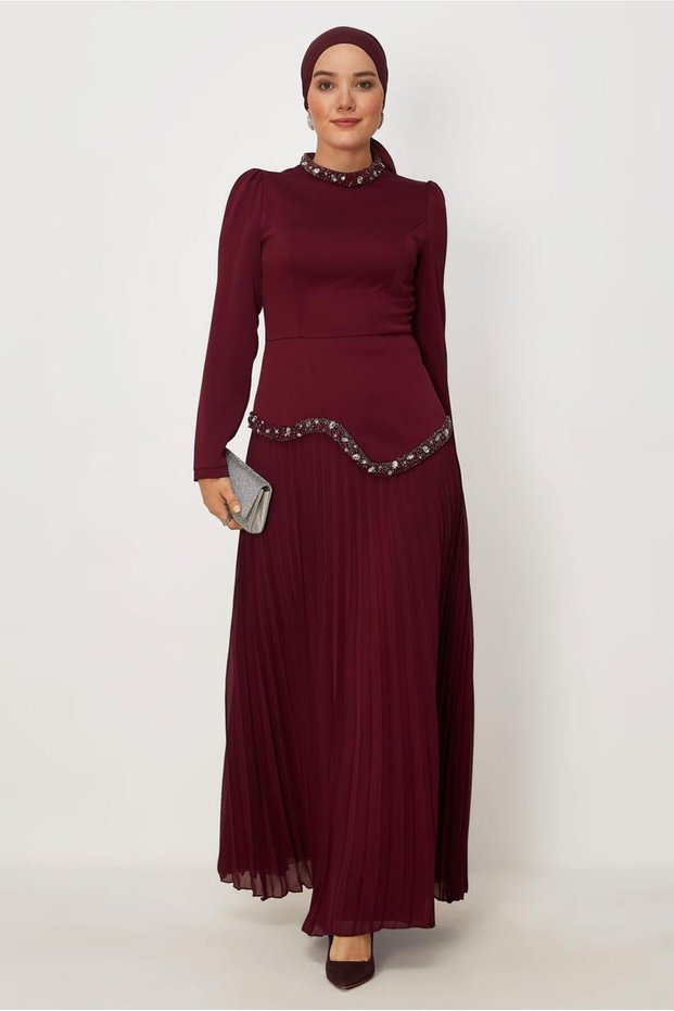 Pilized Crepe Satin Evening Dress 50540