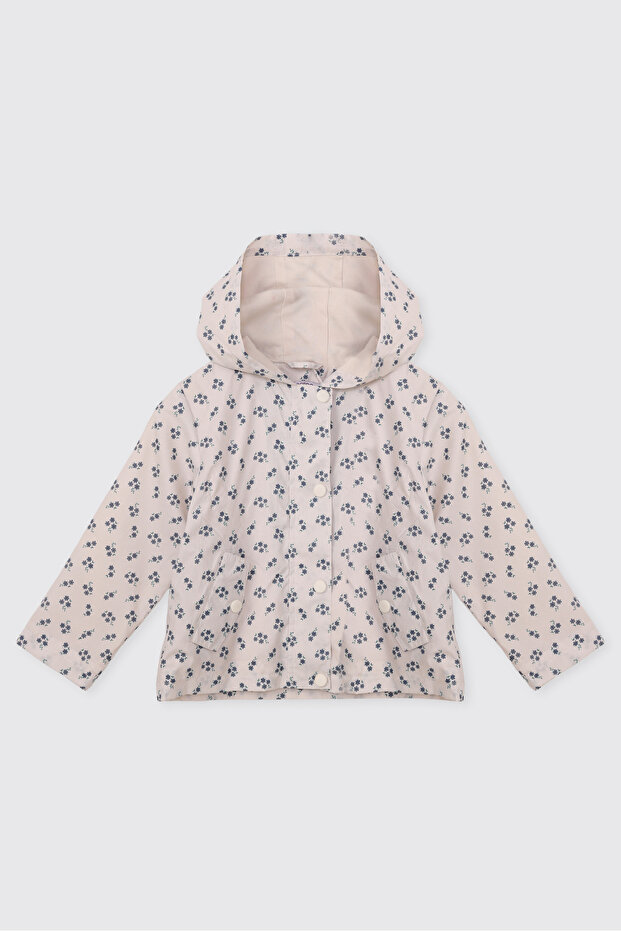 Baby Girl Hooded Cotton Lined Ecru Raincoat