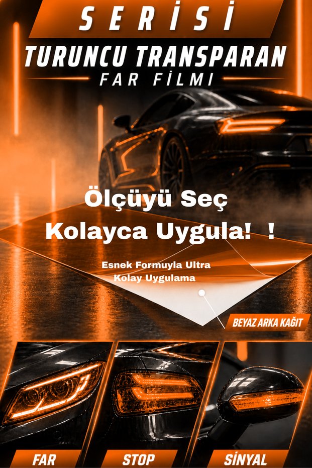 Orange American Parking Color Clear Tinted Headlight Film for Motorcycles and Cars Stretchable Easy Apply Headlight Foil(Choose Size)