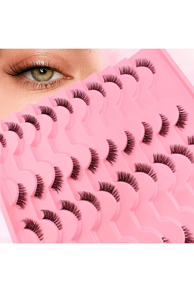 Pink 20 Pairs Transparent Band Half Strip False Eyelashes, High-Volume Pack, Repeated for Emphasis: