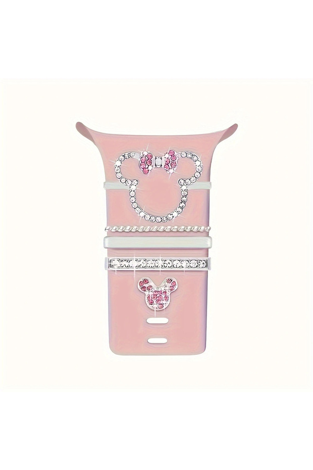 silvery 5pcs Cartoon Rhinestone Watchband Ring Loops, Cute Metal Watch Strap Charms Decorations Comp