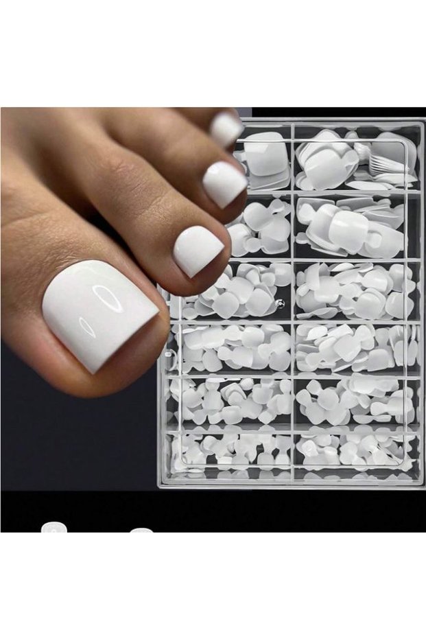 WHITE 120PCS/PCS Women'S White Fake Toe Nail Press, Perfectly Fits The Nail, Reusable Acrylic Fake