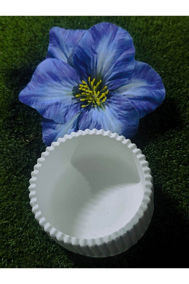 Bbatelier Handmade Stone Powder Bowl and Blue Hibiscus Flower Hairpin with Gift - Decorative Jewelry Bowl and Hairpin Set